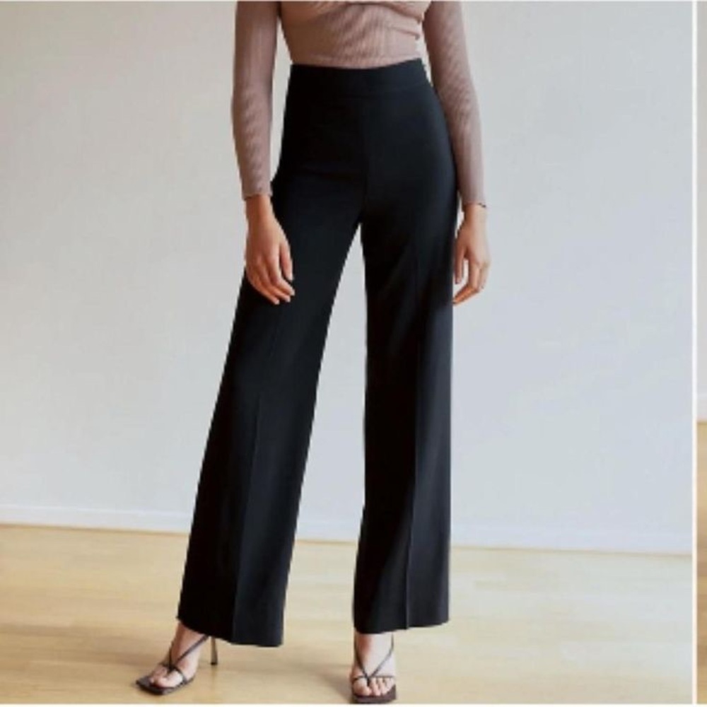 Babaton Black High-Waist Wide Leg Trousers